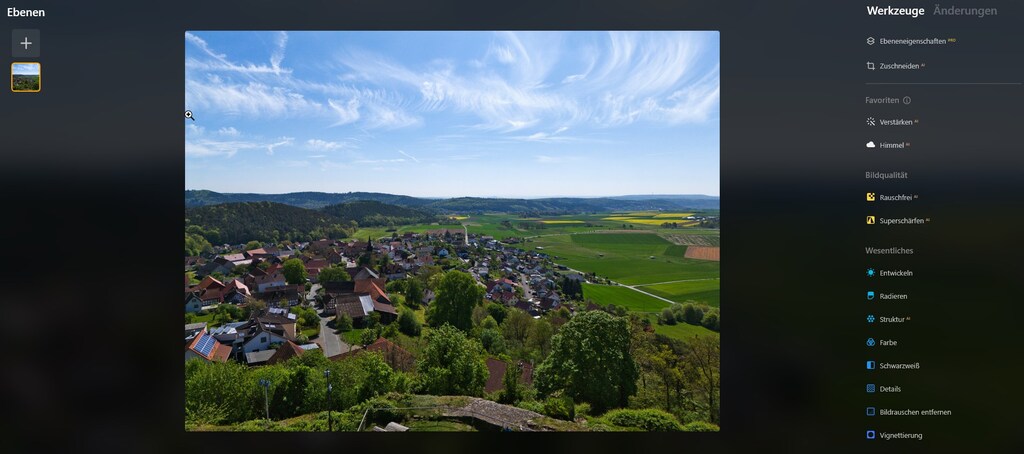 Luminar Bearbeitungsbildschirm
